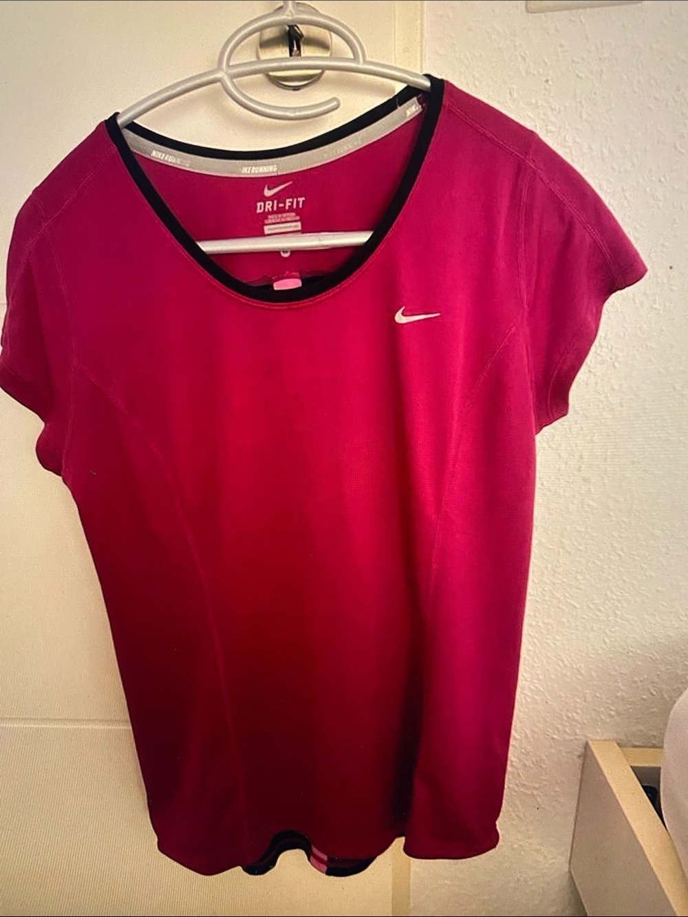 Nike Women’s Dri-FIT Short Sleeve Top in Magenta with Black Trim